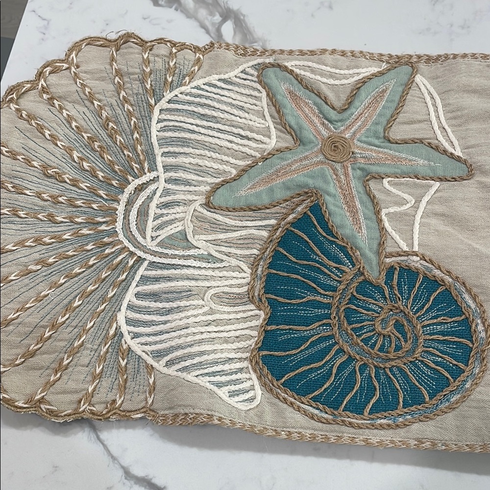 Pier 1 Coastal Embroidered Table Runner - Cream and Blue - Picture 2 of 10